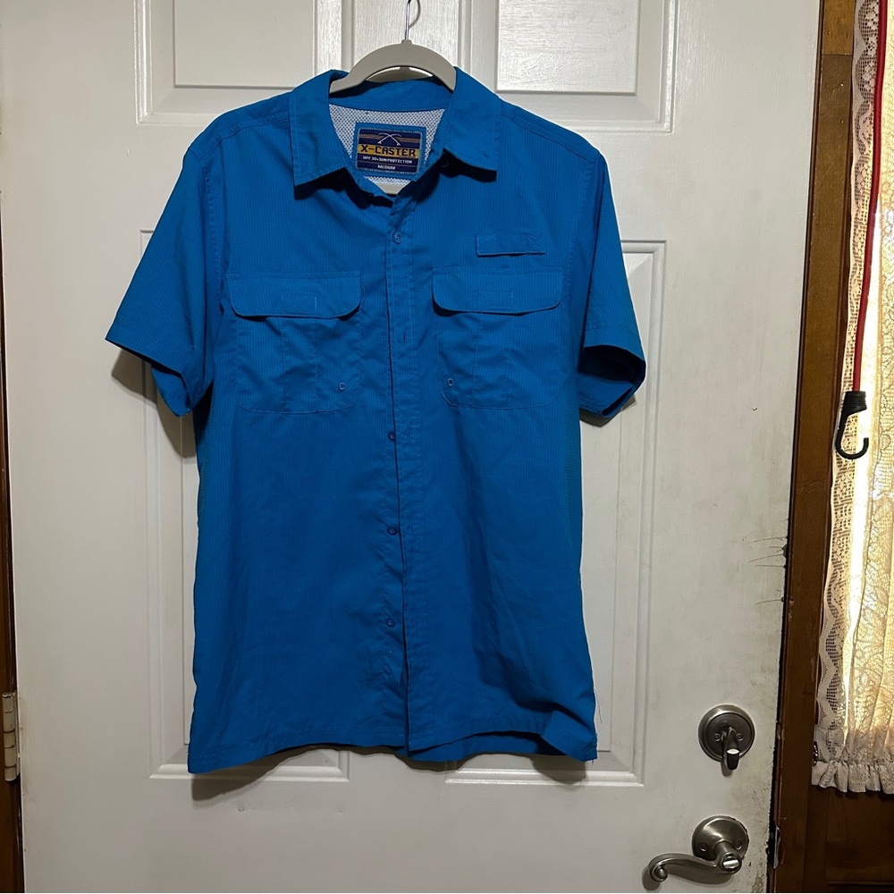 X-Caster by Tallwood UPF 30+‎ Vented Short Sleeve Fishing Shirt Blue Size Medium